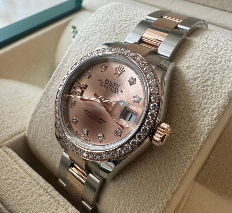 Rolex Lady-datejust Oyster 28 Mm Oystersteel Everose Gold And Diamonds