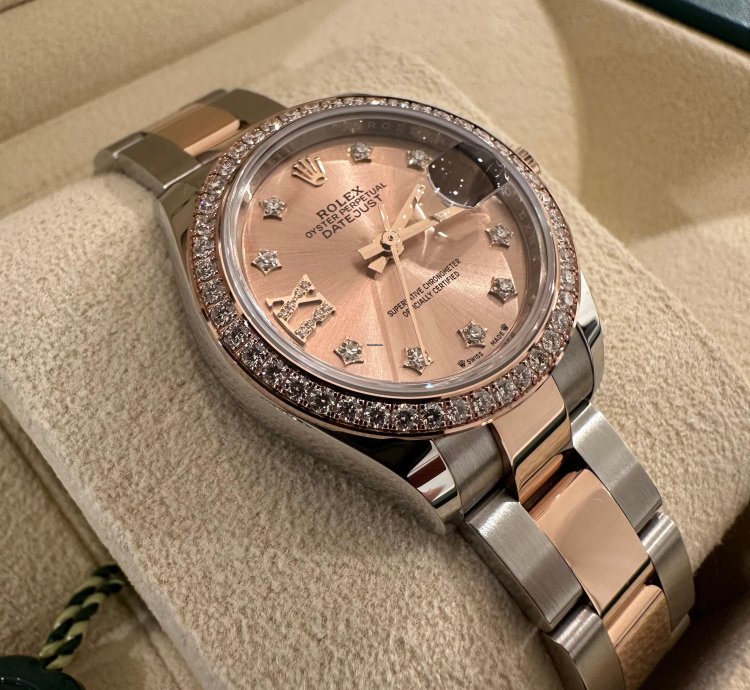 Rolex Lady-datejust Oyster 28 Mm Oystersteel Everose Gold And Diamonds