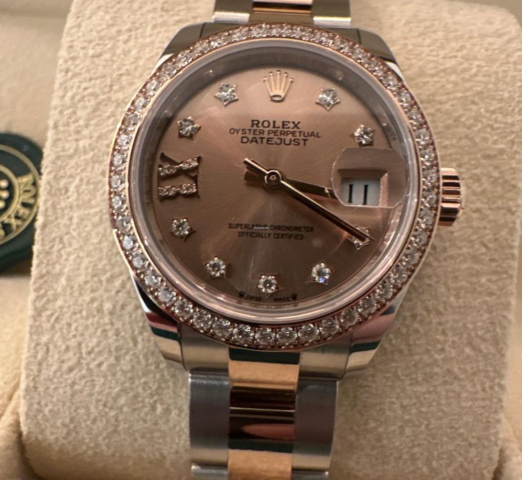 Rolex Lady-datejust Oyster 28 Mm Oystersteel Everose Gold And Diamonds