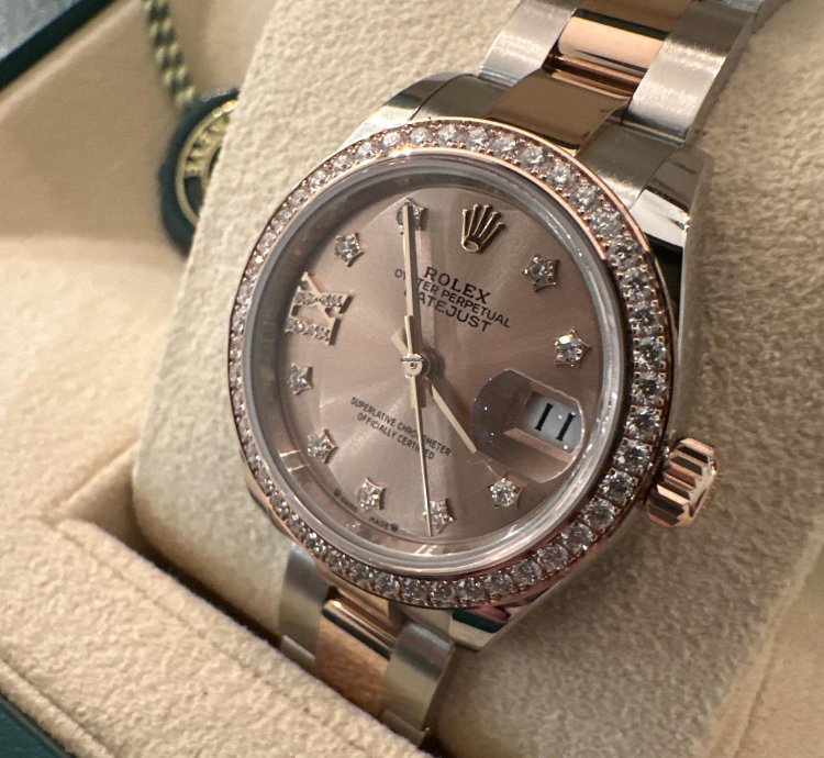 Rolex Lady-datejust Oyster 28 Mm Oystersteel Everose Gold And Diamonds