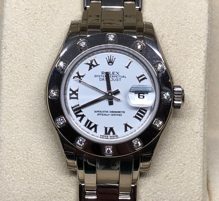 Rolex Lady-datejust Pearlmaster 29mm White Gold 12 Diamonds On Bezel At Hours