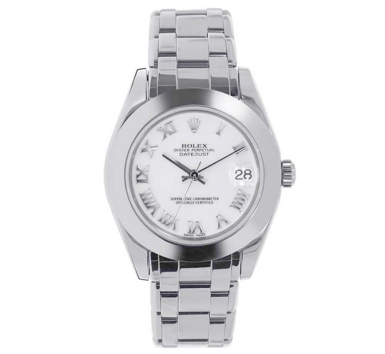 Rolex Lady-datejust Pearlmaster 81209 18k White Gold White Roman Dial 34 Mm