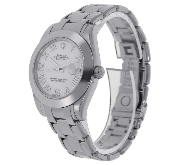Rolex Lady-datejust Pearlmaster 81209 18k White Gold White Roman Dial 34 Mm