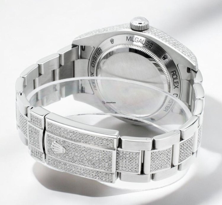 Rolex Milgauss Diamonds Black Dial - Custom Diamond Set pav Bezel - Iced Out