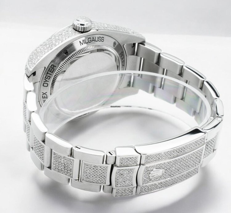 Rolex Milgauss Diamonds Black Dial - Custom Diamond Set pav Bezel - Iced Out