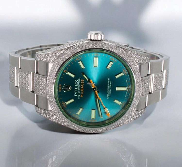 Rolex Milgauss Diamonds Gv -blue - Custom Diamond Set pav Bezel - Iced Out