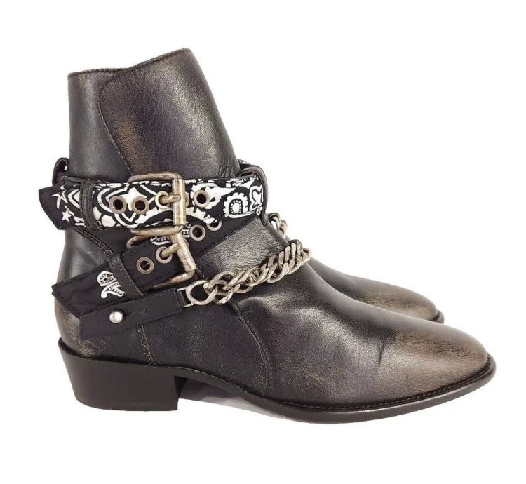 Amiri Bandana Leather Boots In Black Brown 41 Us 8 Mens New