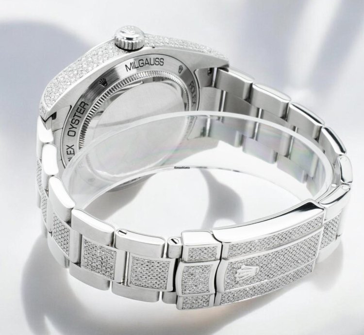 Rolex Milgauss Diamonds Gv -blue - Custom Diamond Set pav Bezel - Iced Out