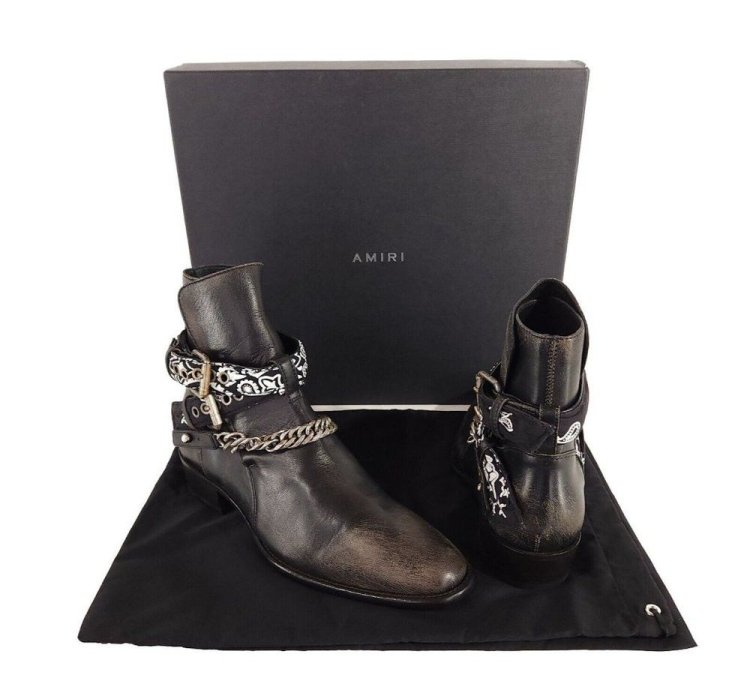 Amiri Bandana Leather Boots In Black Brown 41 Us 8 Mens New