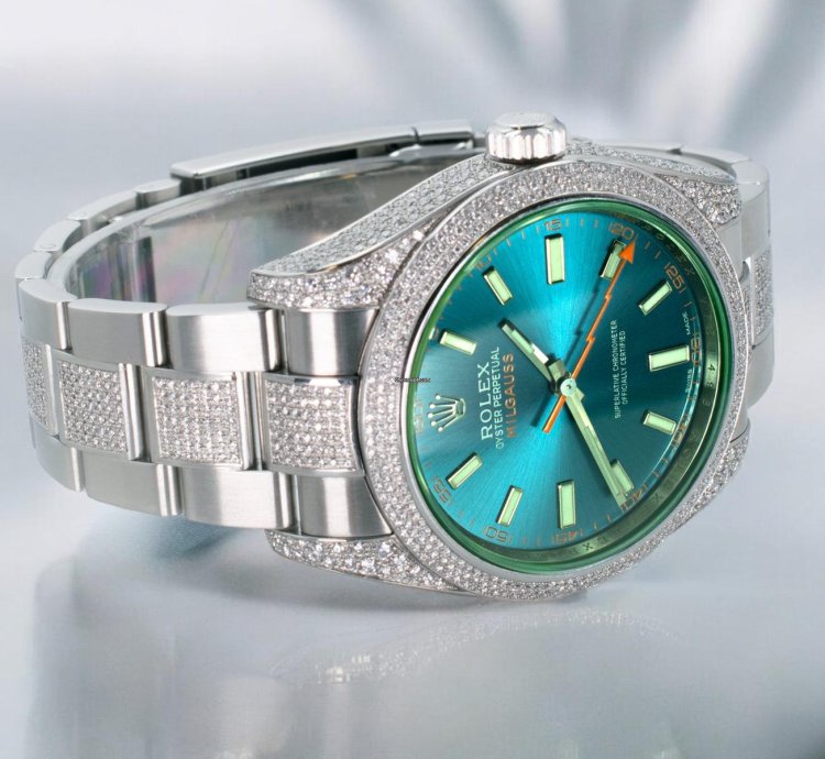 Rolex Milgauss Diamonds Gv -blue - Custom Diamond Set pav Bezel - Iced Out