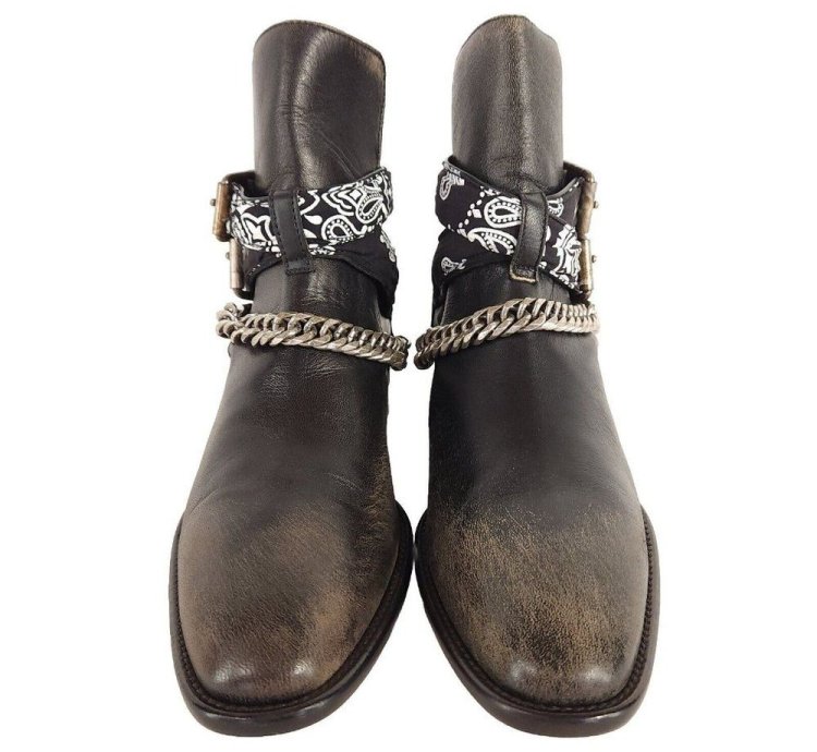 Amiri Bandana Leather Boots In Black Brown 41 Us 8 Mens New