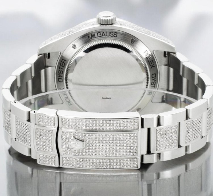 Rolex Milgauss Diamonds Gv -blue - Custom Diamond Set pav Bezel - Iced Out