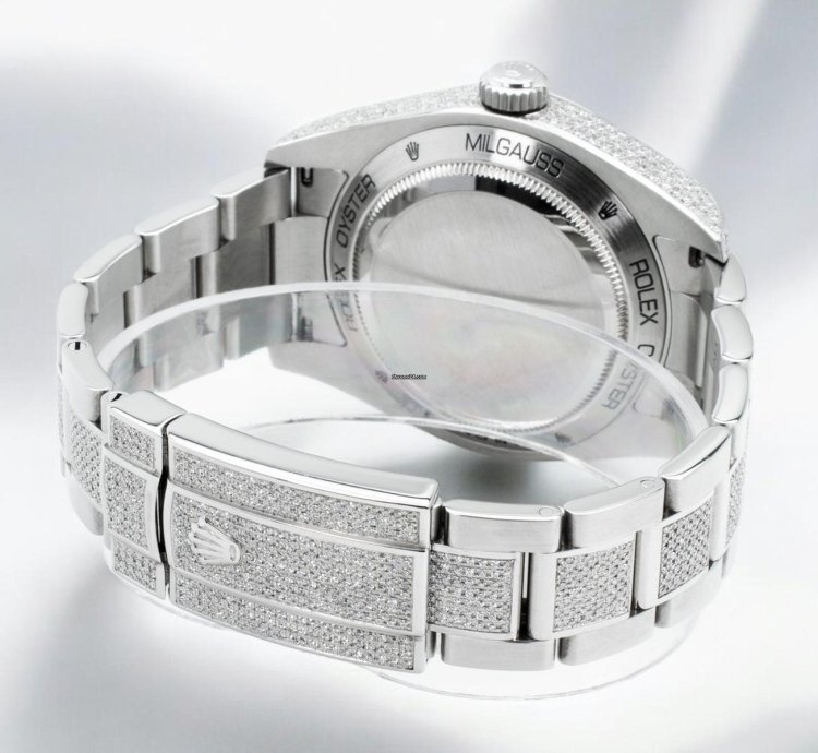 Rolex Milgauss Diamonds Gv -blue - Custom Diamond Set pav Bezel - Iced Out