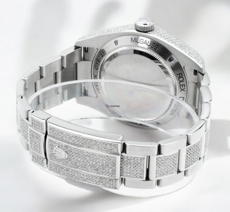 Rolex Milgauss Diamonds Gv Black Dial - Custom Diamond Set pav Bezel - Iced Out
