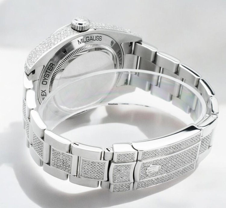 Rolex Milgauss Diamonds Gv Black Dial - Custom Diamond Set pav Bezel - Iced Out