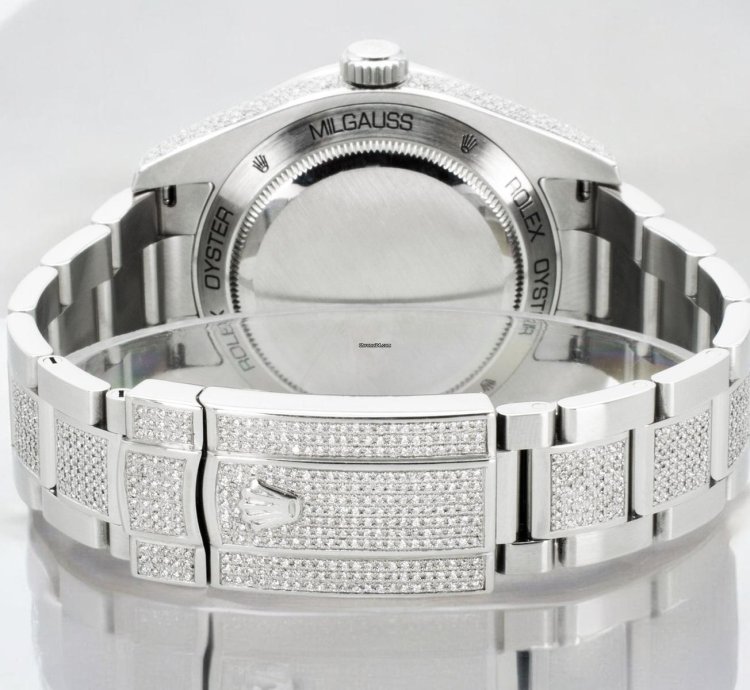 Rolex Milgauss Diamonds Gv Black Dial - Custom Diamond Set pav Bezel - Iced Out
