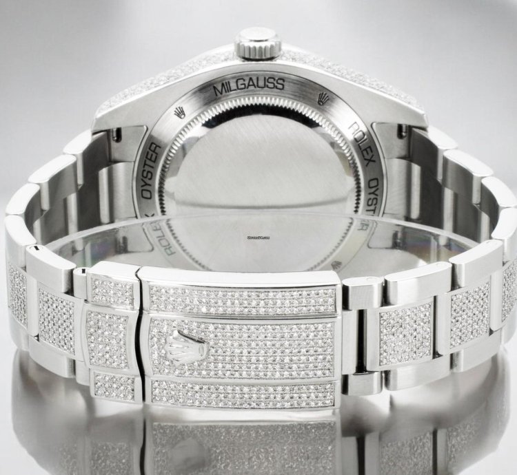 Rolex Milgauss Diamonds White Dial - Custom Diamond Set pav Bezel - Iced Out
