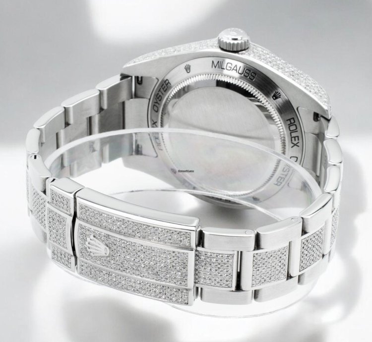 Rolex Milgauss Diamonds White Dial - Custom Diamond Set pav Bezel - Iced Out