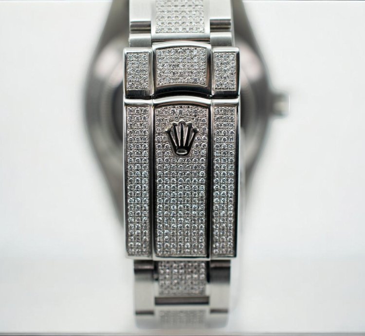 Rolex Milgauss Diamonds White Dial - Custom Diamond Set pav Bezel - Iced Out