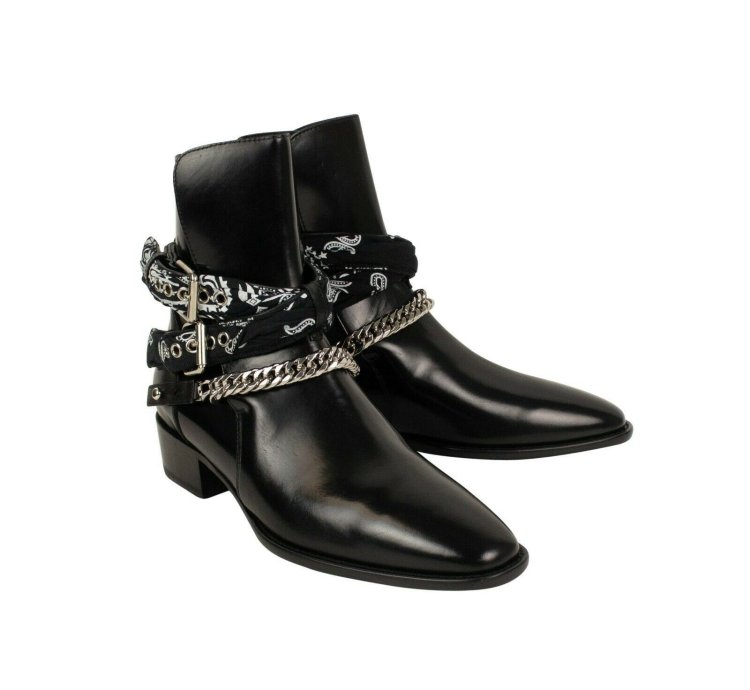 Amiri Black Patent Leather Bandana Chain Strap Ankle Boots