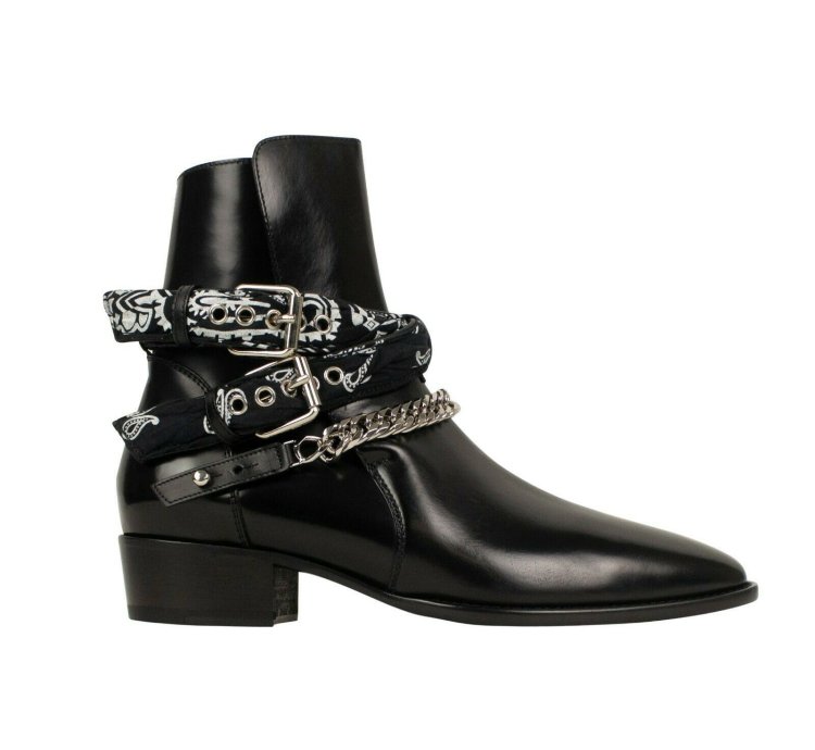 Amiri Black Patent Leather Bandana Chain Strap Ankle Boots