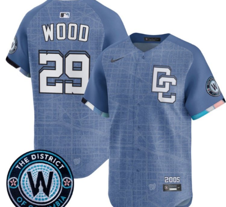 James Wood Jersey 29 Washington Nationals 2025 City Connect Premier Limited Stitched Blue