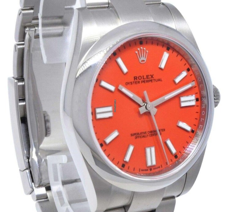 Rolex Oyster Perpetual 41 Steel Coral Red Dial Mens Watch Box Papers 21 124300