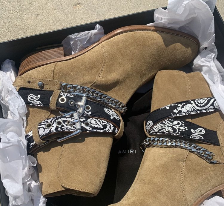 Amiri Brown Bandana Chain Boot