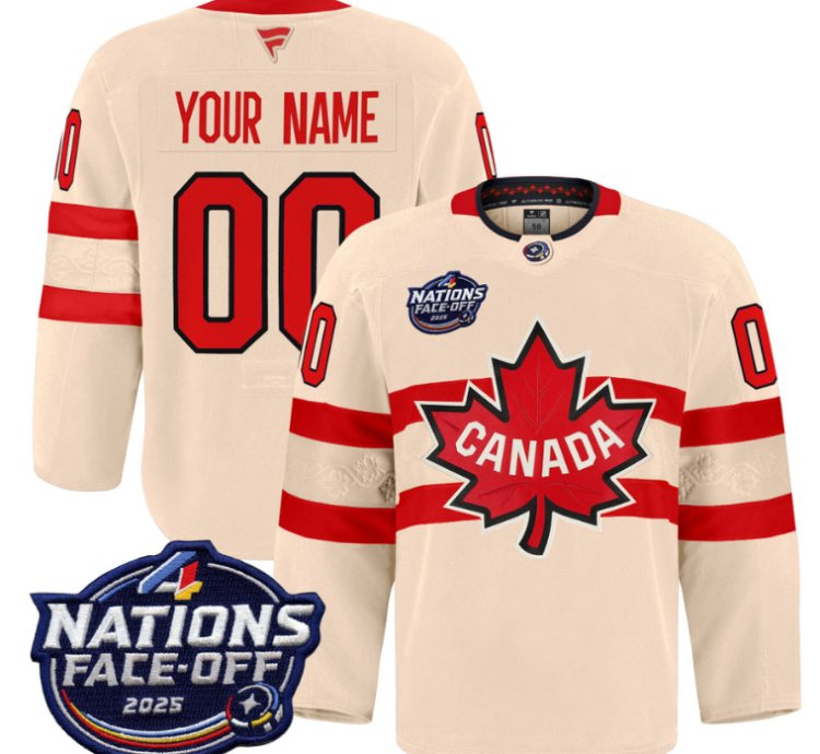 Men Custom Canada Jersey Name Number 4 Nations Face-off 2025 Pro Stitched Cream