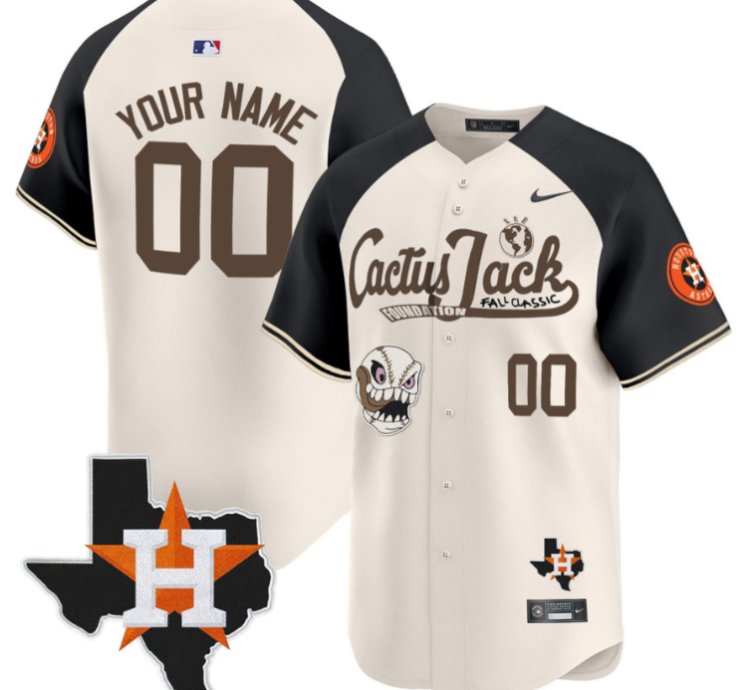 Custom Houston Astros Jersey Cactus Jack Foundation Fall Classic Limited Cream Alternate