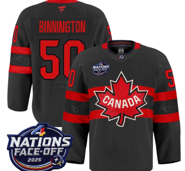 Men Jordan Binnington Jersey 50 Canada 4 Nations Face-off 2025 Pro Black