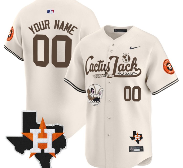 Custom Houston Astros Jersey Cactus Jack Foundation Fall Classic Limited Cream