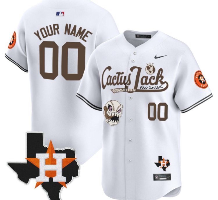 Custom Houston Astros Jersey Cactus Jack Foundation Fall Classic Limited White