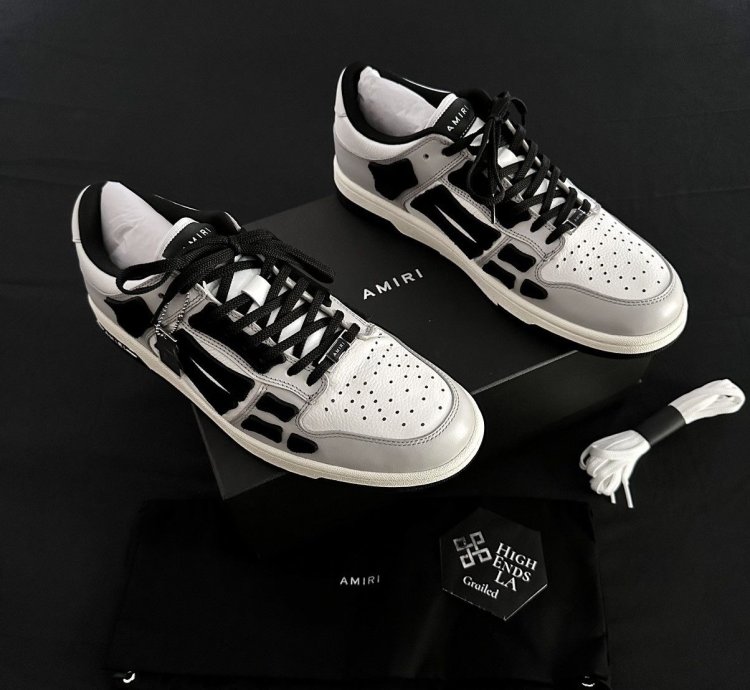 Amiri Grey Leather Skel Low Top