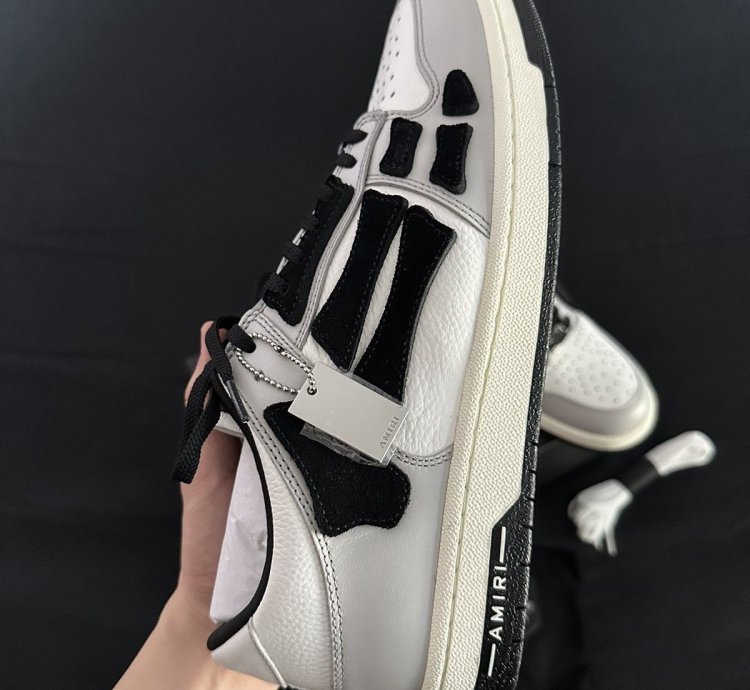 Amiri Grey Leather Skel Low Top