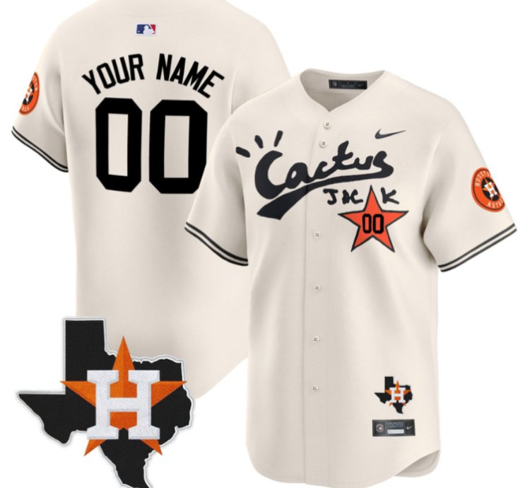 Custom Houston Astros Jersey Cactus Jack Houston Patch Customized Limited Cream