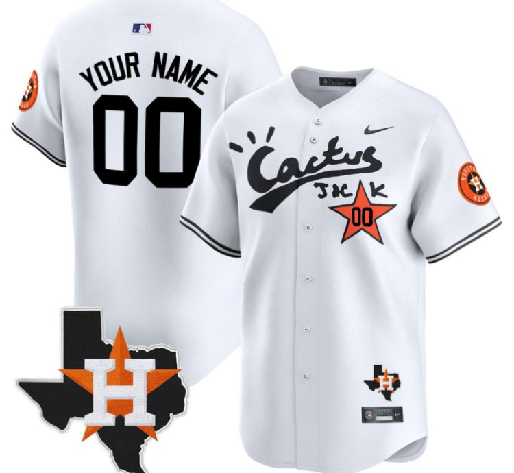 Custom Houston Astros Jersey Cactus Jack Houston Patch Customized Limited White