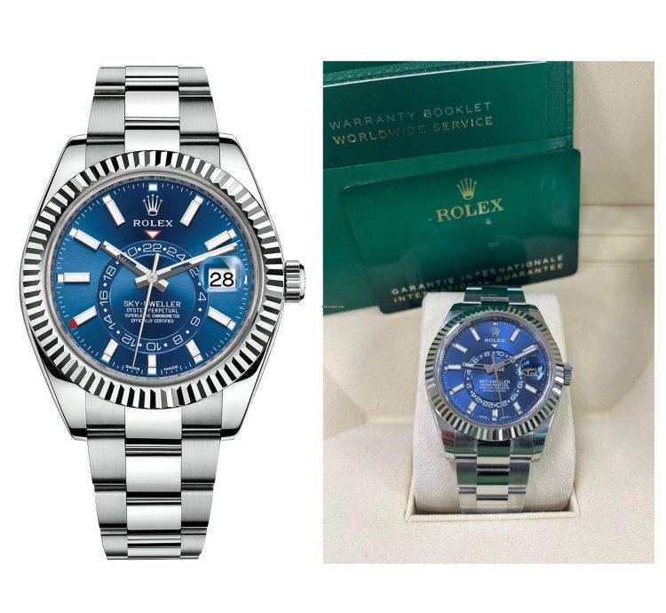 Rolex Sky-dweller 18k White Gold 42mm Blue Dial Steel Bracelet 326934