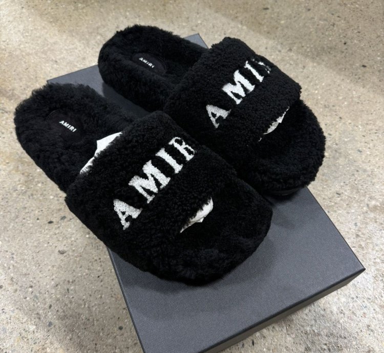 Amiri Logo Shearling Slides New 600