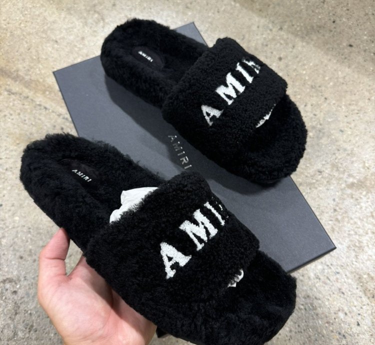Amiri Logo Shearling Slides New 600