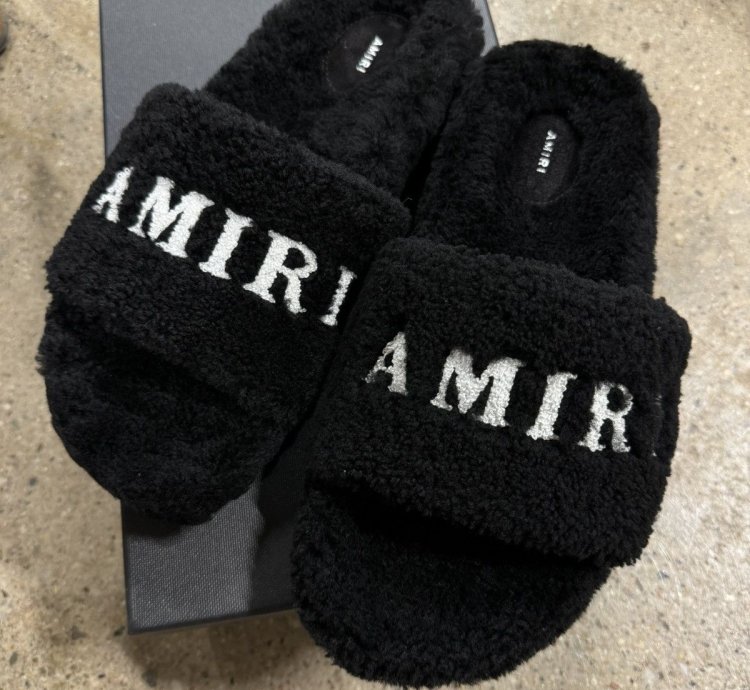 Amiri Logo Shearling Slides New 600