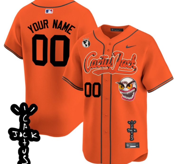 Houston Astros Cactus Jack Patch V2 Custom Men Jersey - Orange