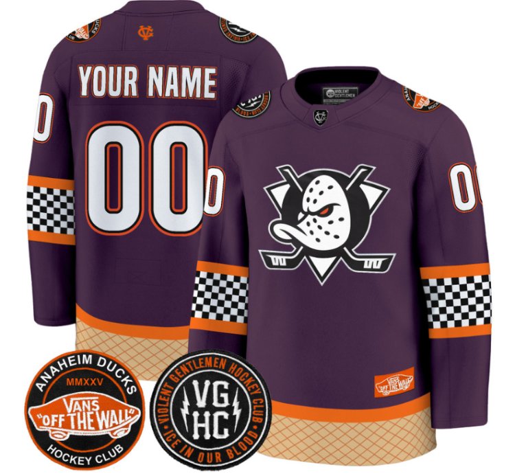 Custom Anaheim Ducks Jersey Checkerboard 2025 Premium All Stitched Purple