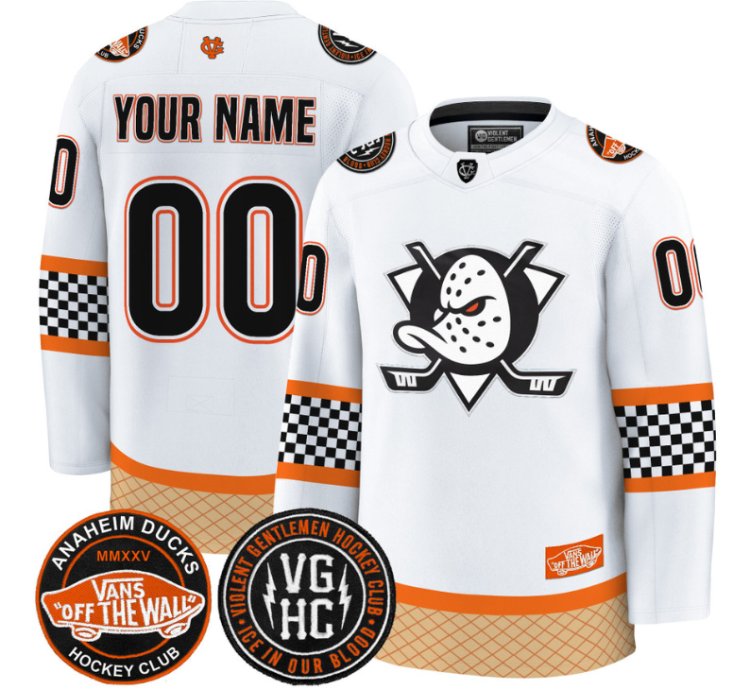 Custom Anaheim Ducks Jersey Checkerboard 2025 Premium All Stitched White