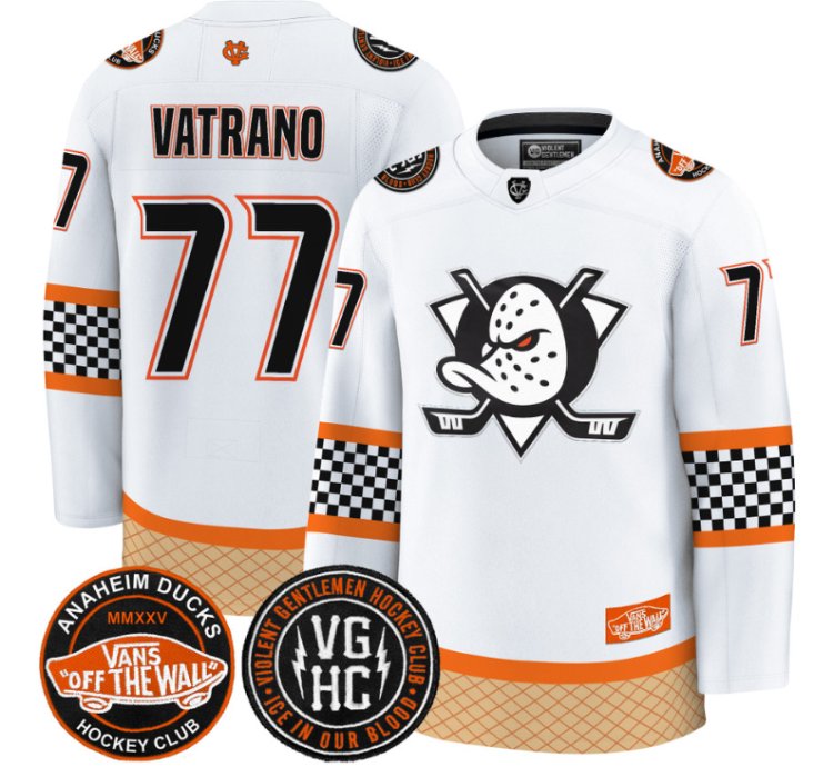 Frank Vatrano Jersey 77 Anaheim Ducks Checkerboard 2025 Premium Stitched White