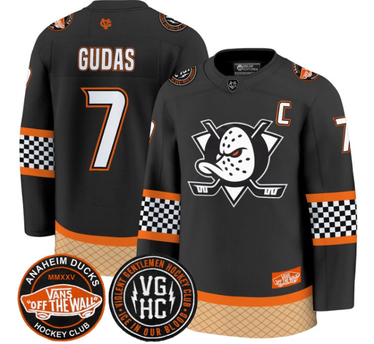 Radko Gudas Jersey 7 Anaheim Ducks Checkerboard 2025 Premium Stitched Black