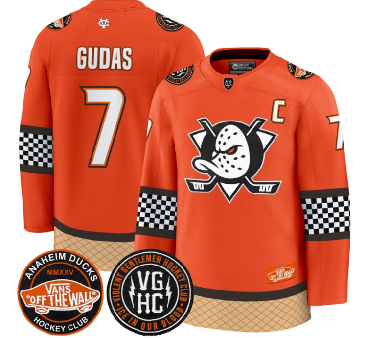 Radko Gudas Jersey 7 Anaheim Ducks Checkerboard 2025 Premium Stitched Orange