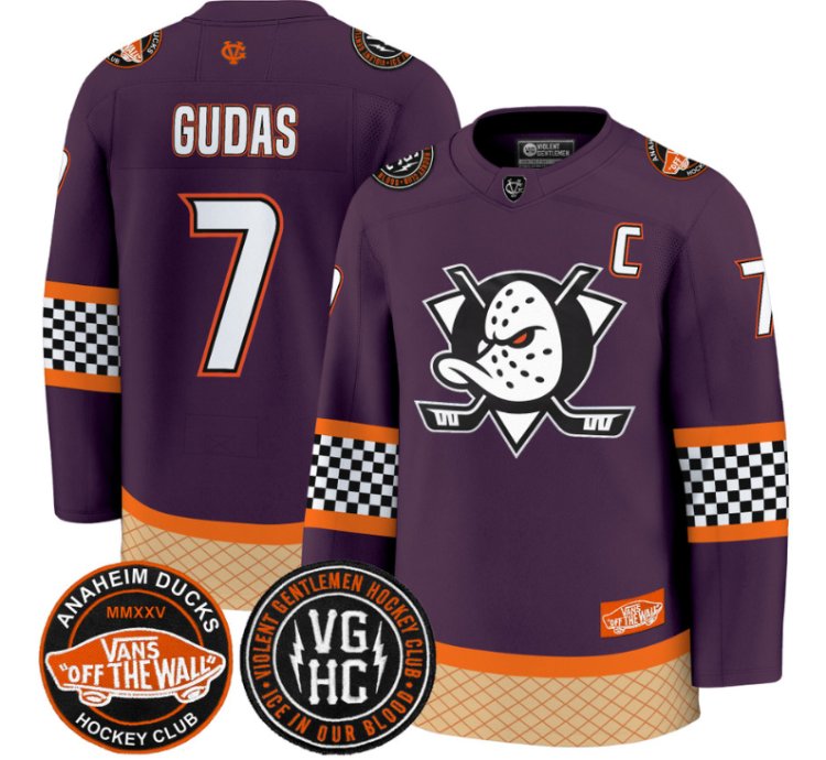 Radko Gudas Jersey 7 Anaheim Ducks Checkerboard 2025 Premium Stitched Purple