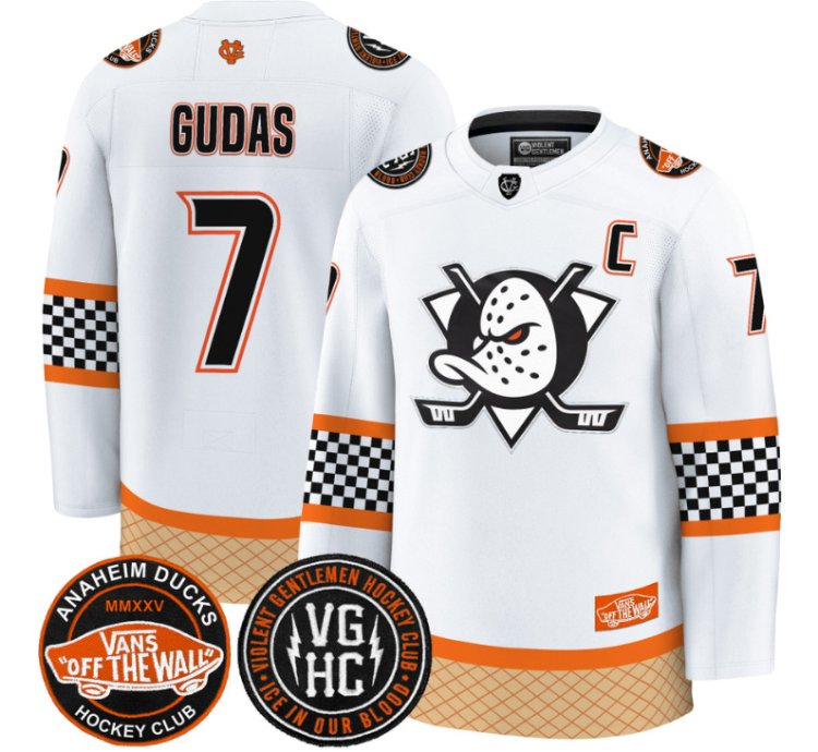 Radko Gudas Jersey 7 Anaheim Ducks Checkerboard 2025 Premium Stitched White