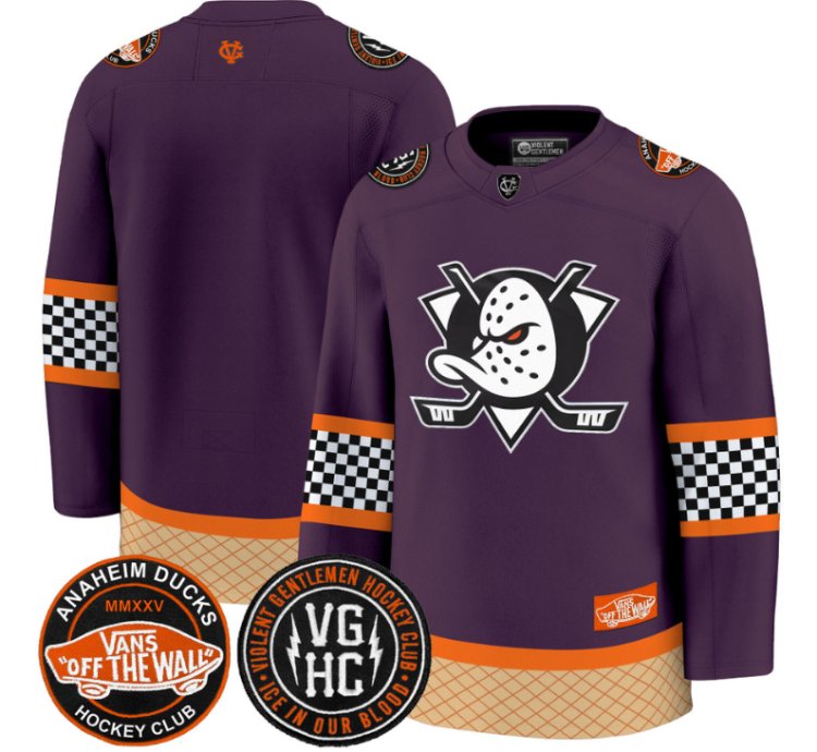 Team Jersey Anaheim Ducks Checkerboard 2025 Premium Stitched Purple